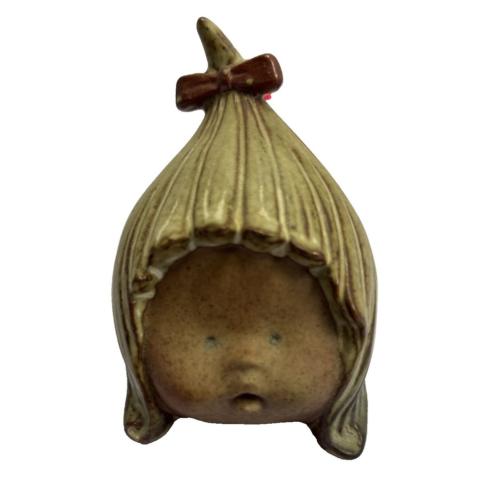 Vintage Hand Painted Stoneware Girl Bell UCTCI Style Studio Art Japan Pottery